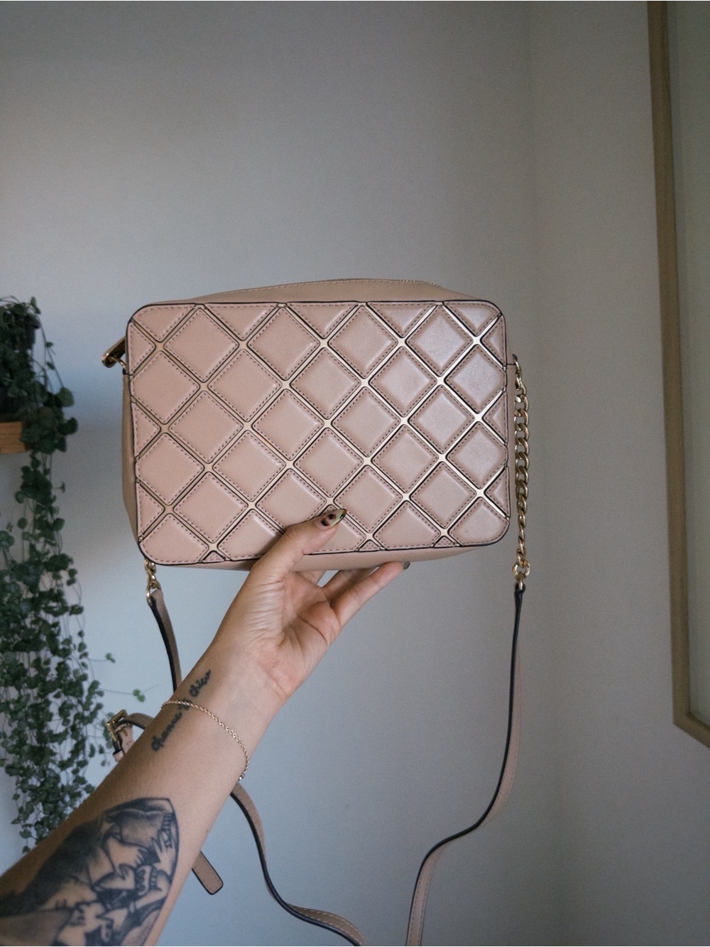 MK Quilted Crossbody Bag in Blush Pink